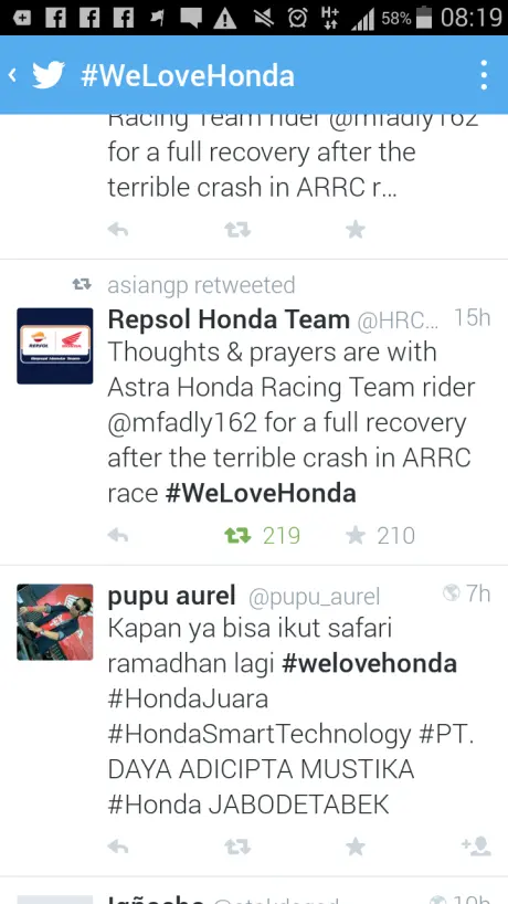 Beri dukungan pada AHRT, tim HRC Motogp berdoa untuk kesembuhan M. Fadli….