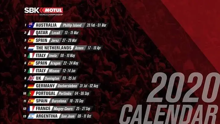 Kalender WSBK 2020 sudah dirilis, ada dua sirkuit baru