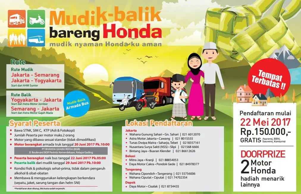 Jadwal mudik bareng Honda 2017 dirilis….berangkat mulai 22 Juni 2017