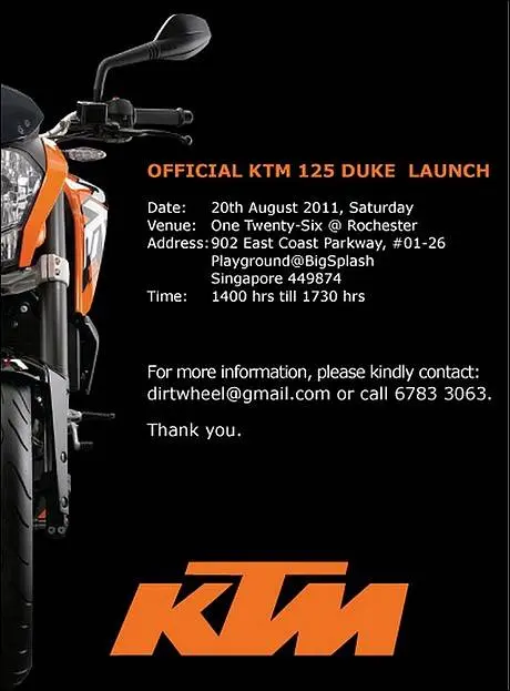 Confirmed : KTM Duke125 meluncur diSingapura hari ini….