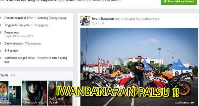 Menggunakan akun palsu Iwanbanaran….oknum ini menjual motor curian